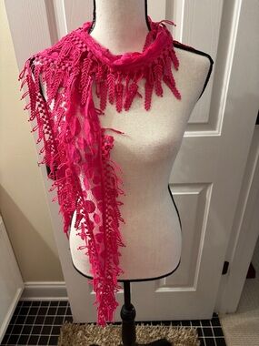 Chico's Lace Oblong Scarf in the color "Pink Bromeliad”